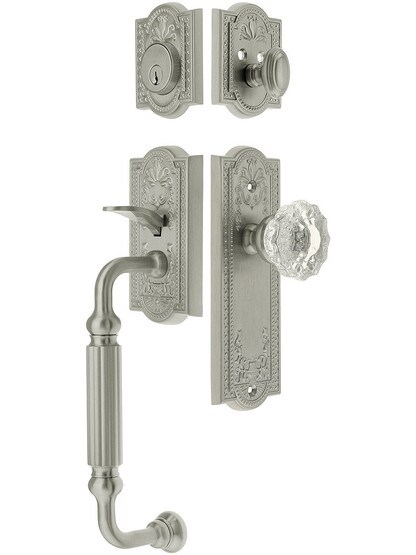 Parthenon Entry Lock Set in Satin Nickel Finish with Versailles Knob and